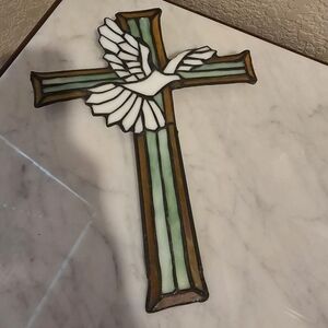 NIB Tiffany Stained Glass Dove Cross
